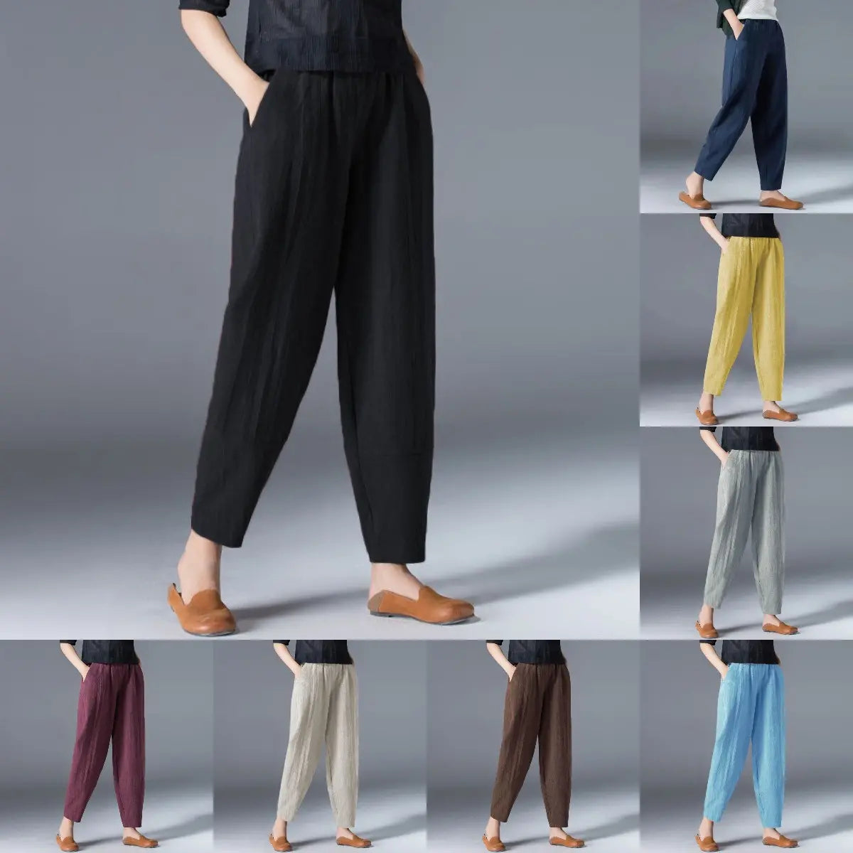 💥🔥【S-5XL】✨💕 Dámské módní ležérní kalhoty s vysokým pasem, vyrobené z čisté bavlny