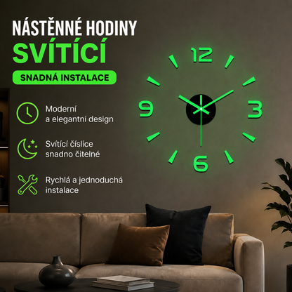 ⏳✨3D svítící akrylové nástěnné hodiny - není nutné vrtat (montáž je nutná)