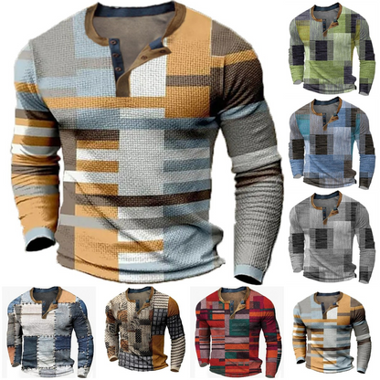 🌴🌈【S-4XL】👔😍 Nová kolekce pánských košil s potiskem, dlouhé rukávy, uvolněný styl Henry, dostupné ve více barvách 4234414