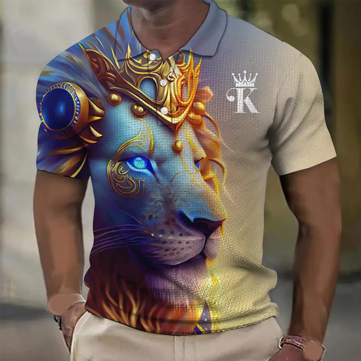 【Novi modeli sniženi 45%.】【S-6XL】Męska koszulka polo z nadrukiem 3D z lwem-3919209