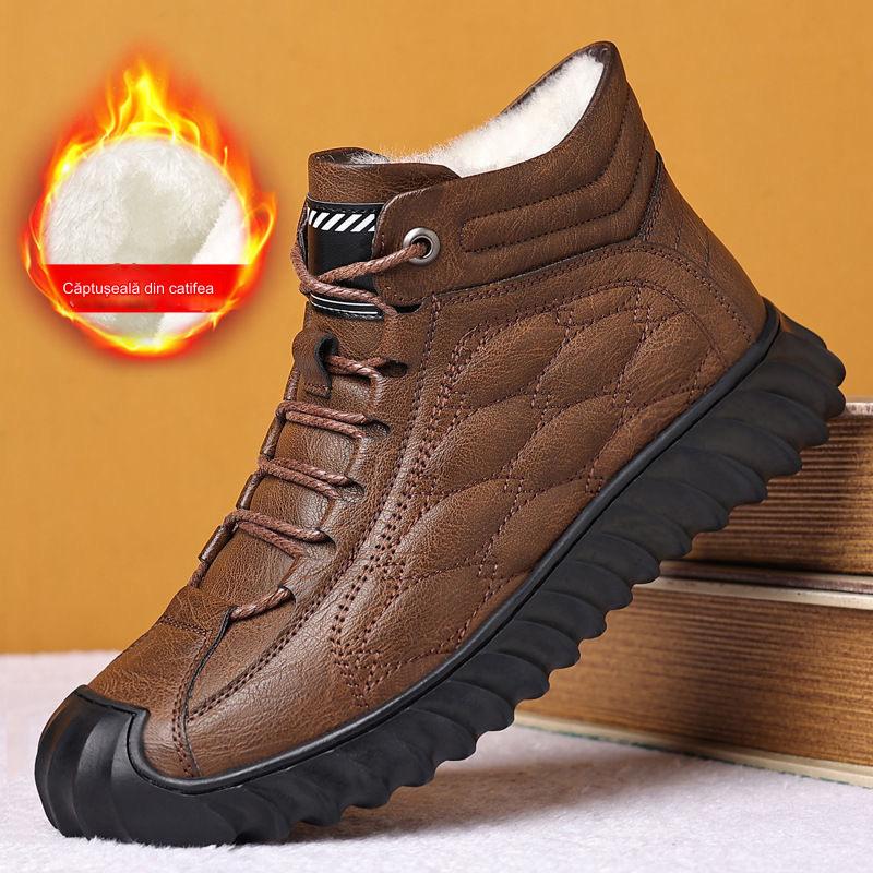 【39-44】Nuevas botas de nieve forradas de cuero para hombre-E-4129251