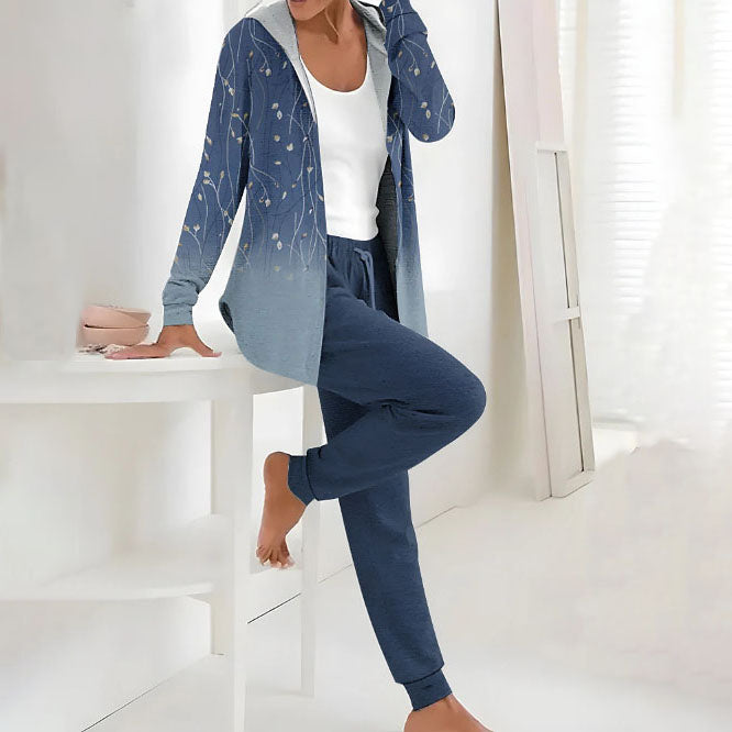 🥼👖🔥[S-3XL] Modny jesienno-zimowy damski komplet spodni z długim rękawem z nadrukiem, dwuczęściowy-3765118