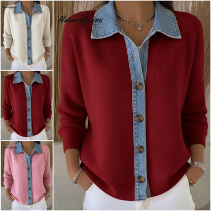 🔥🎉【Oferta specjalna✨】【S-3XL】🌷🙌Nowy zimowy damski kardigan z dzianiny jeansowej z nadrukiem patchworkowym 4187570