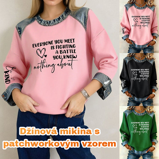 🔥【S-5XL】🎉Damska bluza dżinsowa z okrągłym dekoltem-4183744