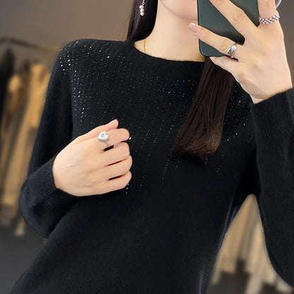 🍁  【Velikosti S–2XL】✨🌷 Eleganten in moden ženski pleten zgornji del visoke kakovosti z okroglim izrezom.