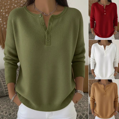 ✨【S-2XL】Suéter de cuello en V de color sólido para mujer, suelto y casual 4181151