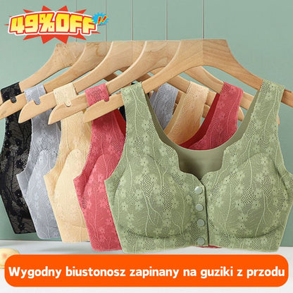😍【3sztuk】【40-100KG】Damski, bezprzewodowy, koronkowy biustonosz zapinany z przodu-4224375