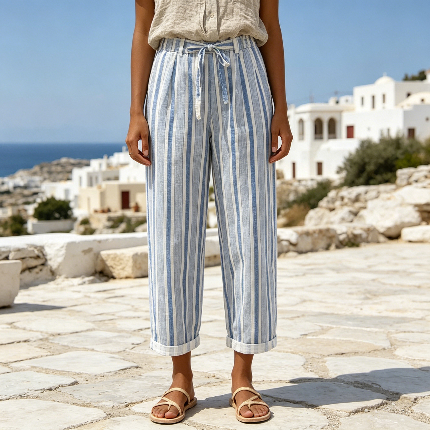 [S-3XL]Γυναικείο Casual Παντελόνι: Κανονική Εφαρμογή, Κορδόνι στη Μέση, Τσέπες, Πολύχρωμο Στάμπα