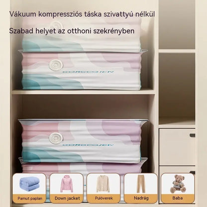 🧳 💨 Nagy, összenyomható vákuumos tárolózsák: Nincs szükség légpumpára, szivárgásmentes, ideális helytakarékosságra a bőröndben és otthon ✈️