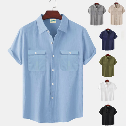 👔【M-5XL】Nová letní pánská jednobarevná lněná košile