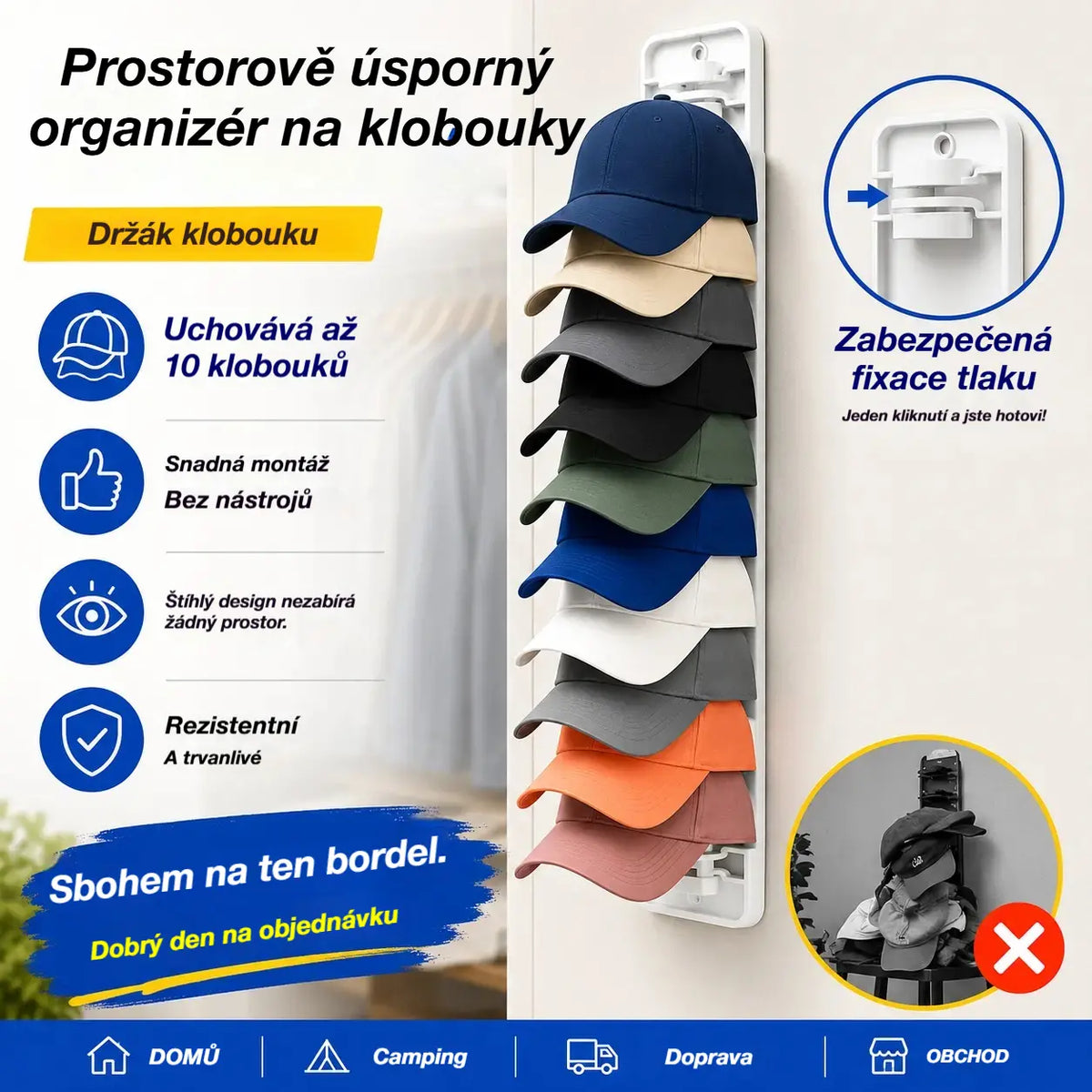 【2 kusy】Prostorově úsporný organizér na klobouky