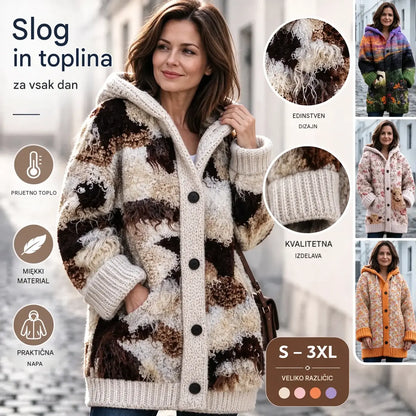 🤗✨ Zadnji dan – 50 % popust【S–6XL】✨ Elegantna ženska podložena zimska jakna s kapuco in potiskom