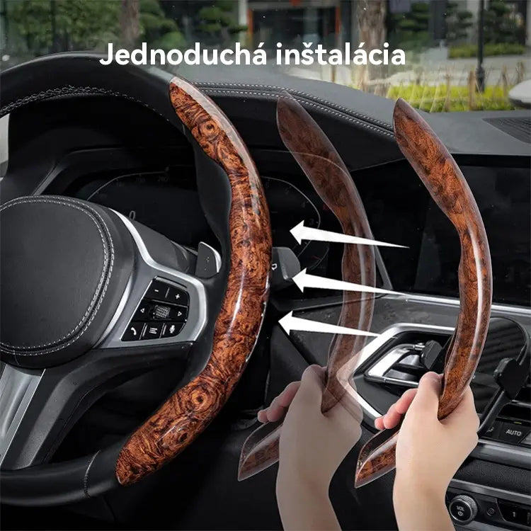🚗Platba na dobírku【Sada 3 ks】👍 Univerzální protiskluzový potah na volant s dekorem třešňového dřeva