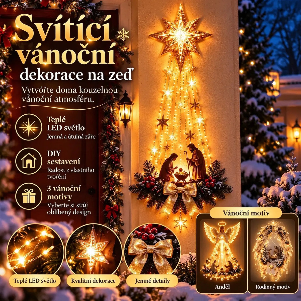 🎄✨Světelná nástěnná dekorace s vánoční scénou💡