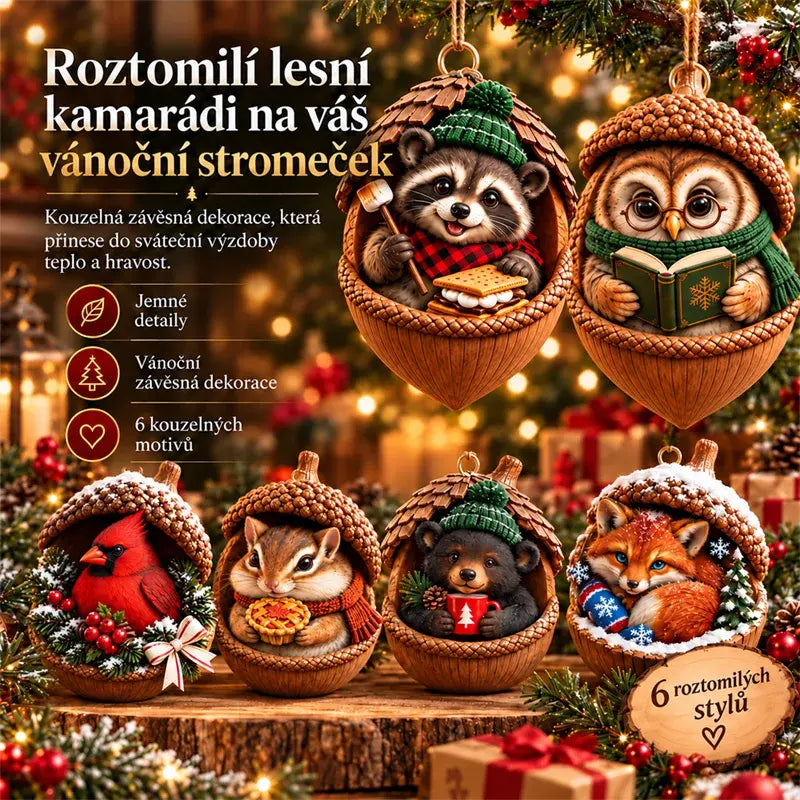 🎉 🎁【Kupte 6 kusů a získejte 6 kusů zdarma】12 kusů za 560 Kč🤩Nový 2D akrylový vánoční design se zvířaty ve tvaru šišky