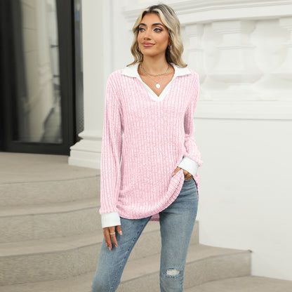 【S-2XL】Nový dámský volný top s dlouhým rukávem a límečkem 4187100