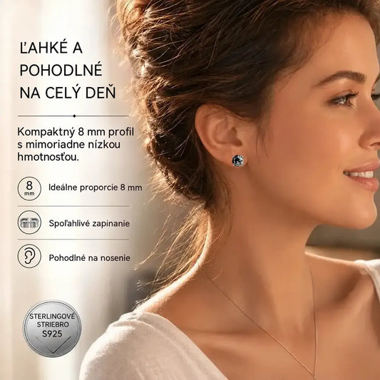 🖤 Stříbrné knoflíkové náušnice S925 – gotický motiv vinné révy, černý zirkon, velikost 8 mm, 1 pár pro citlivé uši.