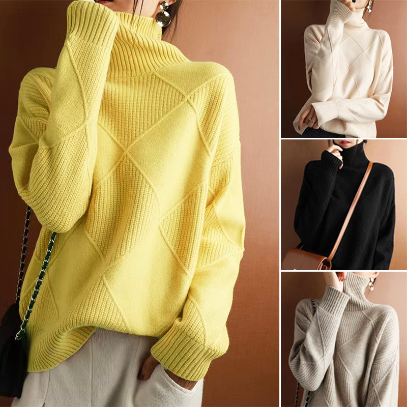 🔥💟 【49%  OFF】【S-2XL】 2024 nowy damski luźny kaszmirowy sweter z golfem na jesień i zimę 2024-3829042