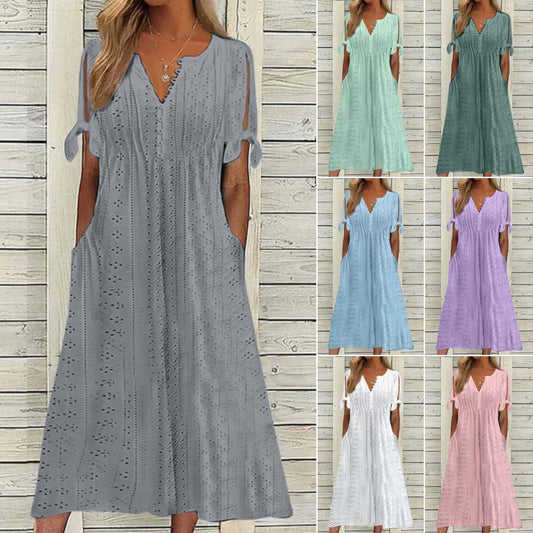 【🏆Najlepiej sprzedające się produkty】👗Prosta i delikatna sukienka w jednolitym kolorze-3567612