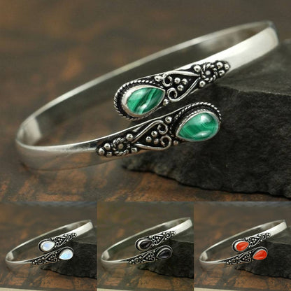 2 τεμάχια 24€【Αγοράστε 1, πάρτε 1 δωρεάν】Vintage ασημένιο βραχιόλι S925 με πράσινο αχάτη