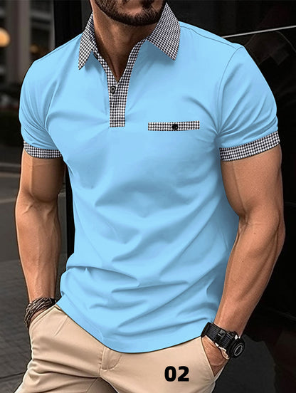 👔【S-5XL】 Ανδρικό καλοκαιρινό κουμπί κάτω από το χρώμα μπλοκ μπλοκ Polo πουκάμισο καλοκαιρινό φούτερ