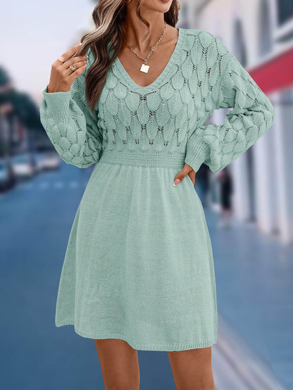 🔥【S-XL】🌷🌞✨Trojrozměrné háčkované pletené šaty s dlouhými rukávy 4166446