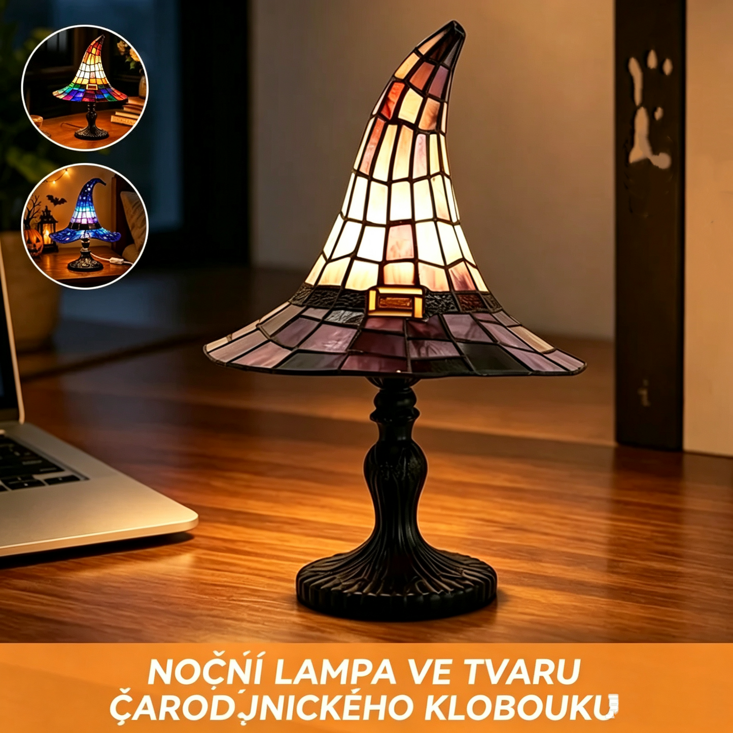 ✨Gotická noční lampa ve tvaru čarodějnického klobouku, retro barevná pryskyřičná dekorace