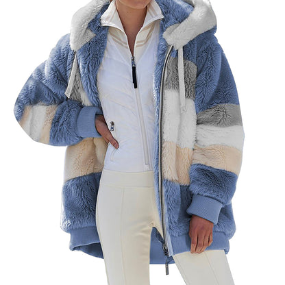 🎀【S-5XL】 Női alkalmi laza őszi és téli plüss kapucnis dzseki-4127521