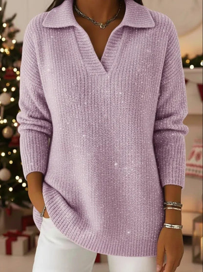 🔥【S-3XL】Marzycielski damski, modny i elegancki sweter z dzianiny, dekolt w serek, wzór gwiaździstego nieba 4207095