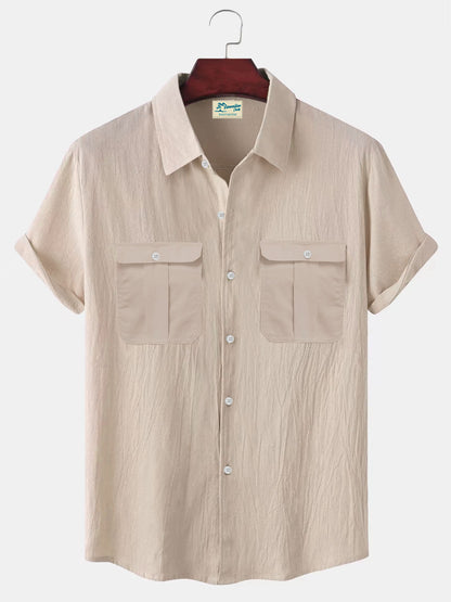 👔【M-5XL】Nová letní pánská jednobarevná lněná košile