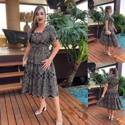 💗👗【S-5XL】Nowa sukienka z haftowaną koronką-3703360