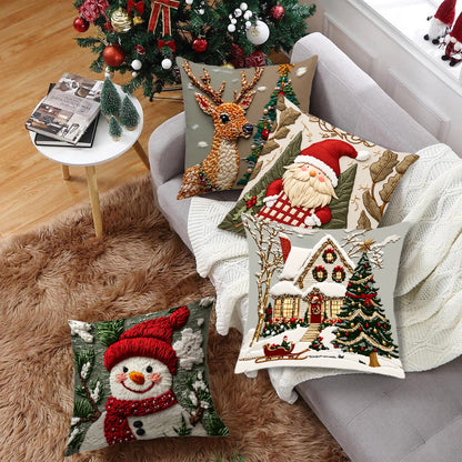 🔥【Sada 4 kusů】🎄Povlaky na polštáře s vánoční tématikou 4167448