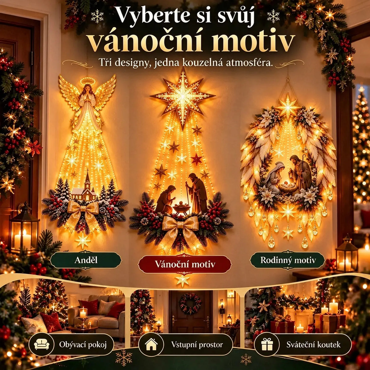 🎄✨Světelná nástěnná dekorace s vánoční scénou💡