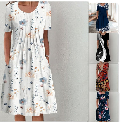 【S-5XL】🌺2024 Modna sukienka z nadrukiem i okrągłym dekoltem-3665760