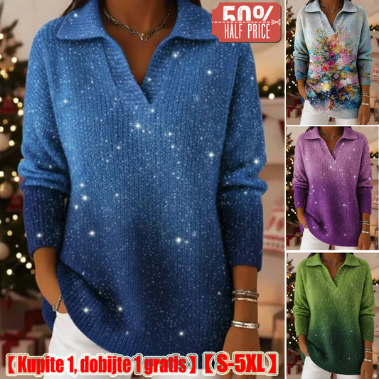 🔥🔥【S-5XL】Pleteni džemper s uzorkom gradijenta i sanjivim zvjezdanim nebom-4182698