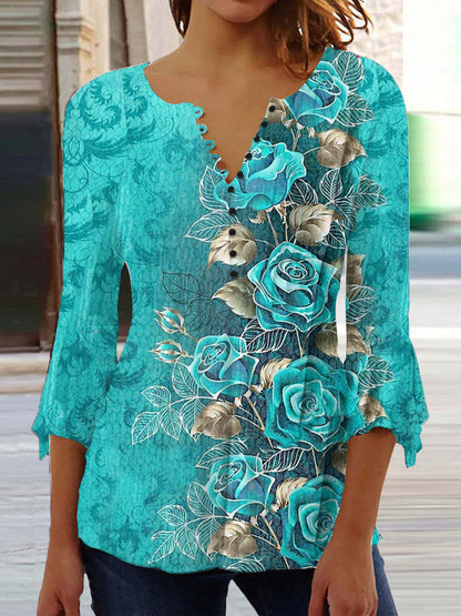 😍【Sleva 50 %!】Stylové dámské tričko s výstřihem do V [S-5XL] s velmi moderním potiskem.