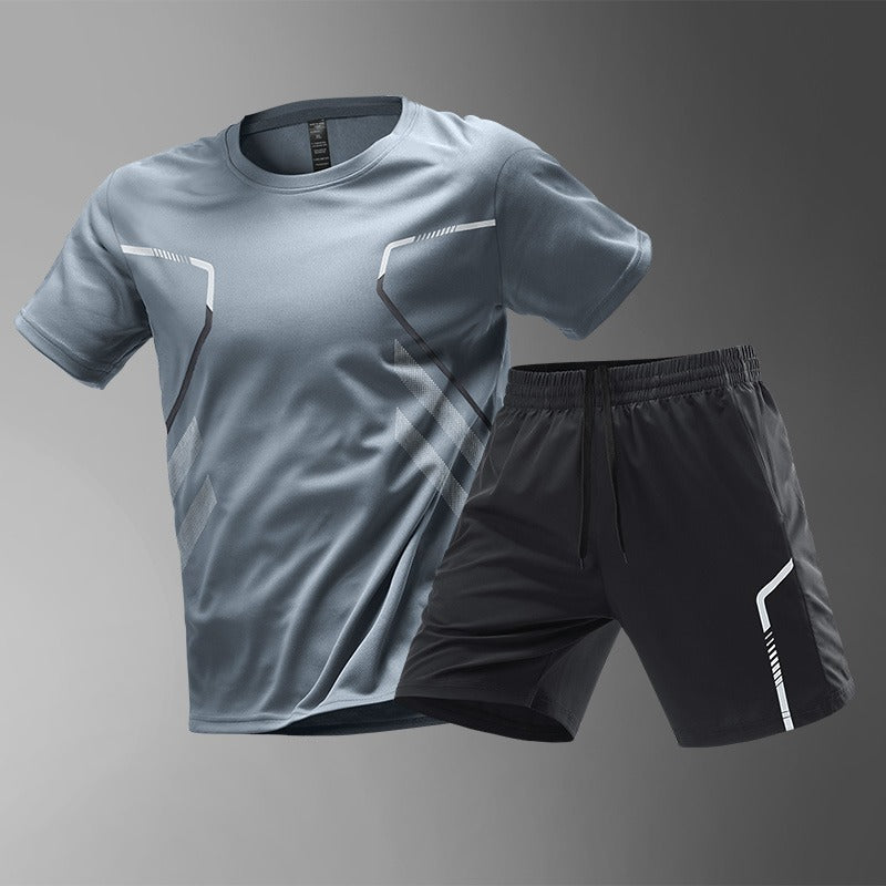 【M-5XL】Conjunto deportivo para hombre de 2 piezas de seda helada de secado rápido: camiseta cómoda de manga corta y pantalones cortos.