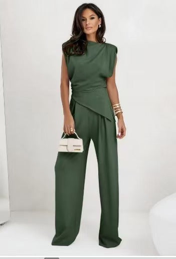 🌸 [S–2XL] Γυναικείο Μονόχρωμο Ασύμμετρο Σετ Δύο Τεμαχίων