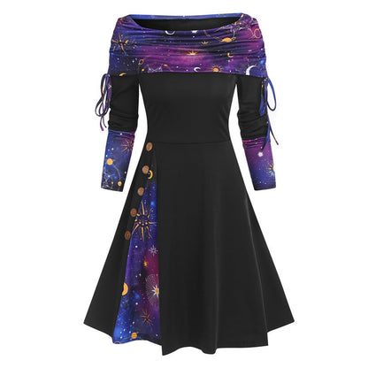 Nowa modna sukienka z długim rękawem i jednym ramieniem (S-3XL) 4176905