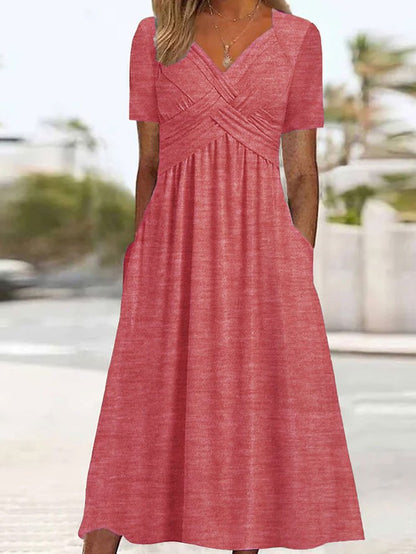 🔥Oferta ograniczona czasowo🔥【S-3XL】Sukienka Pure Color Casual Fashion o średniej długości 3611785