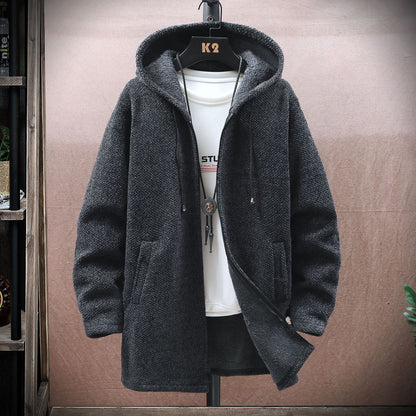 【M-5XL】Męski sweter dzianinowy z kapturem, średniej długości-4177384