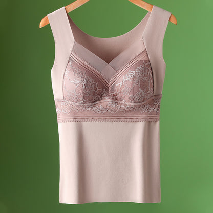 🔥❤️【40-100 komada】Ženski topli jesensko-zimski baršunasti prsluk od čipke s ugrađenim jastučićem za prsa 4130254