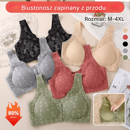 😍【3sztuk】【40-100KG】Damski, bezprzewodowy, koronkowy biustonosz zapinany z przodu-4224375