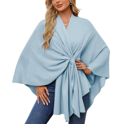 💃🧣🐑🔥【Univerzální velikost pro všechny】Elegantní jednodílný jednobarevný měkký šálový kabát/plášť pro dámy 4185878