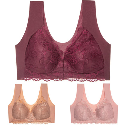 ✨【3dílná sada】Sexy podprsenka pro plnoštíhlé s předním zapínáním – bez kostic s krásným designem na zádech