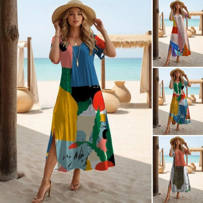 👗【S-3XL】🌈2025 nowa długa sukienka z nadrukiem w dużym rozmiarze 3928707