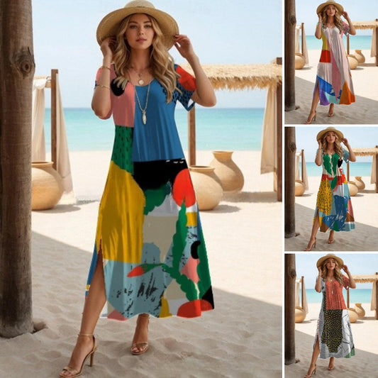 👗【S-3XL】🌈2025 nowa długa sukienka z nadrukiem w dużym rozmiarze 3928707