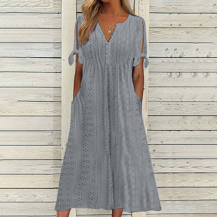 【S-5XL】Nowa, elegancka sukienka damska w jednolitym kolorze 4225462