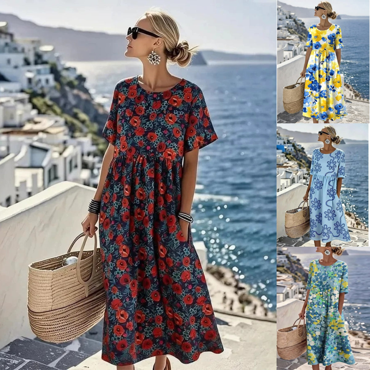 🏖️Poslední den – sleva 50 %!【S–4XL】Lehké dámské šaty s módním potiskem, zeštíhlující střih a prodyšný materiál.