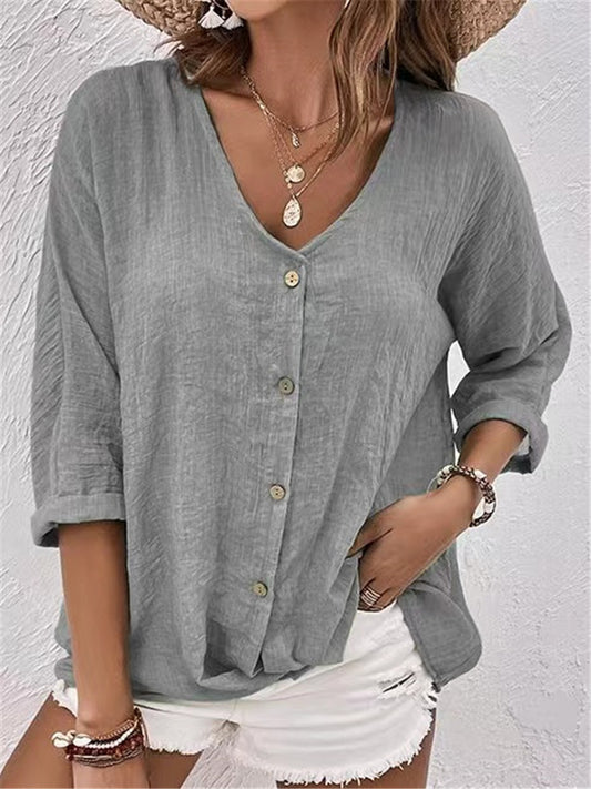 👚 【S–3XL】Női alkalmi V-nyakú ing – kényelmes, elegáns és könnyen kombinálható
